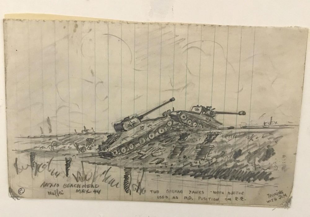 Lot 235: MAFFEI Drawing May 26, 1944  Ruined German Tanks