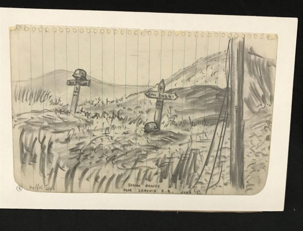 Lot 245: MAFFEI Drawing June 1, 1944 German Graves Near