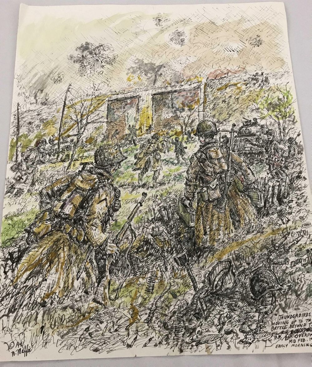 Lot 253: MAFFEI Color Drawing of Thunderbirds Moving Up