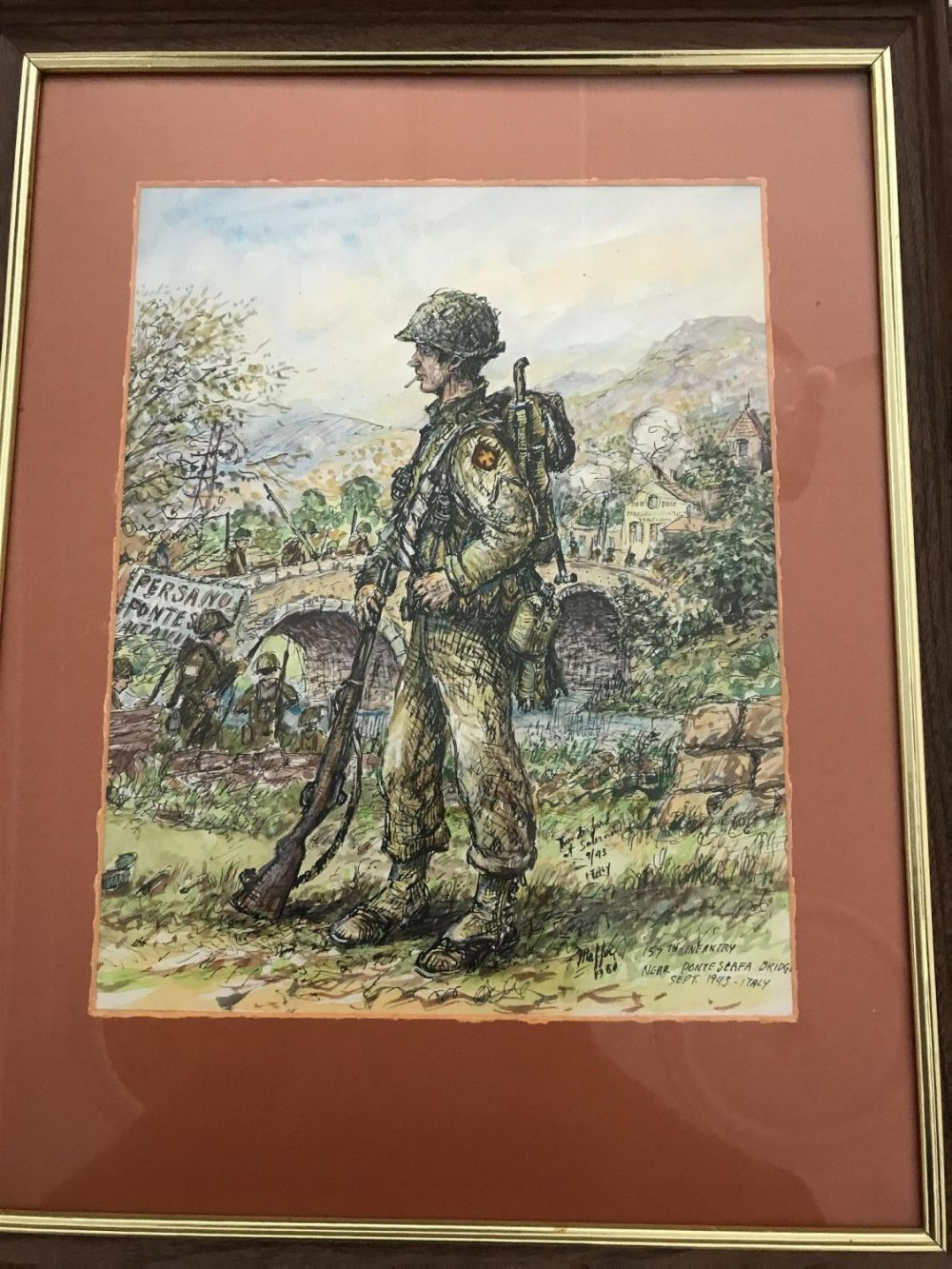 Lot 276: MAFFEI Drawing Sept '43, 157th Infantry Crossing