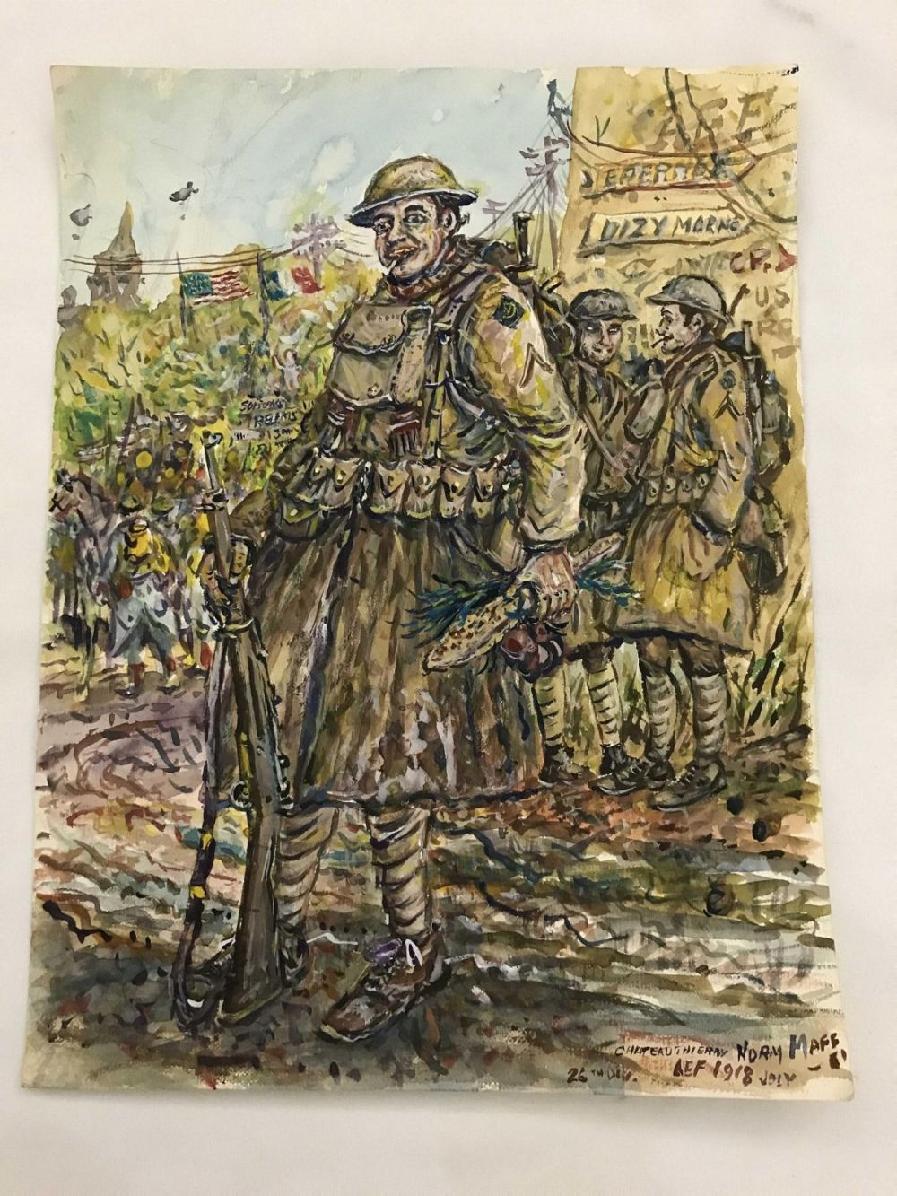 Lot 277: MAFFEI Drawing of Happy Soldier Carrying Food