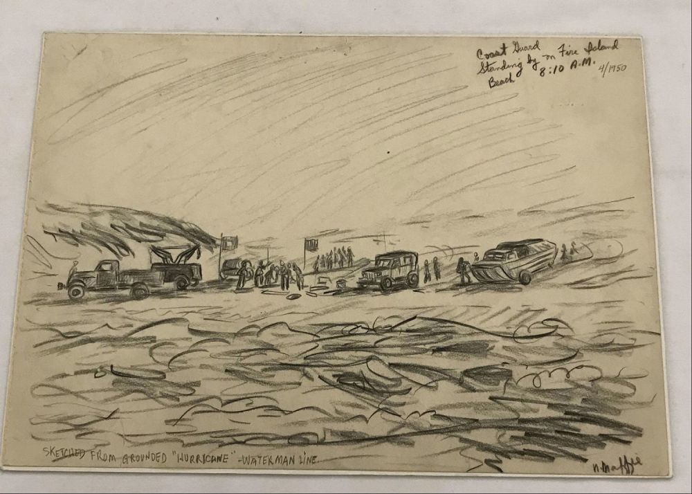 Lot 290: MAFFEI Sketch of Coast Guard Standing by on Fire
