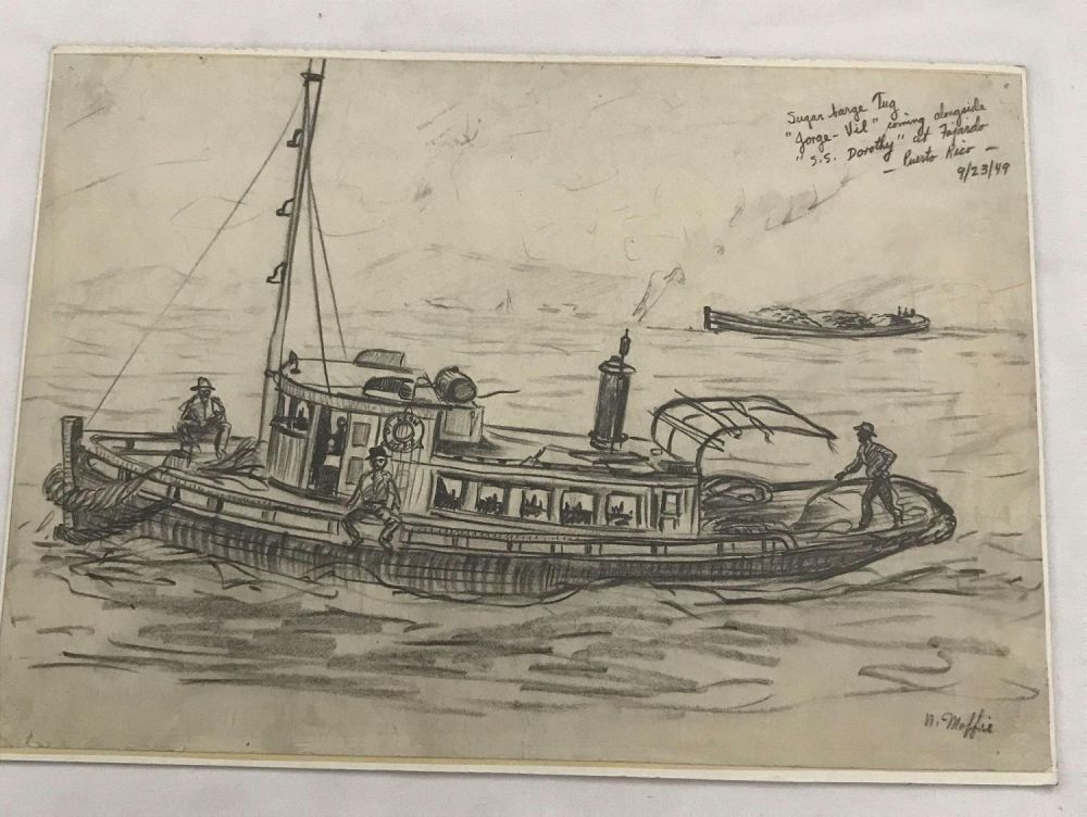 Lot 291: MAFFEI Sketch: Sugar Barge Tug Coming Alongside