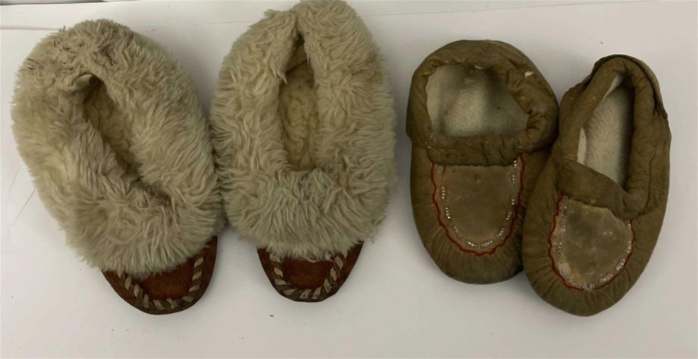 Lot 205: Vintage Leather Native Moccasins 2 sets for kids .