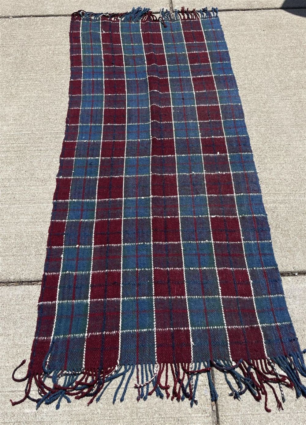 Lot 215: Vintage Scottish Blanket with 2 Small Holes measures 75" by 30"