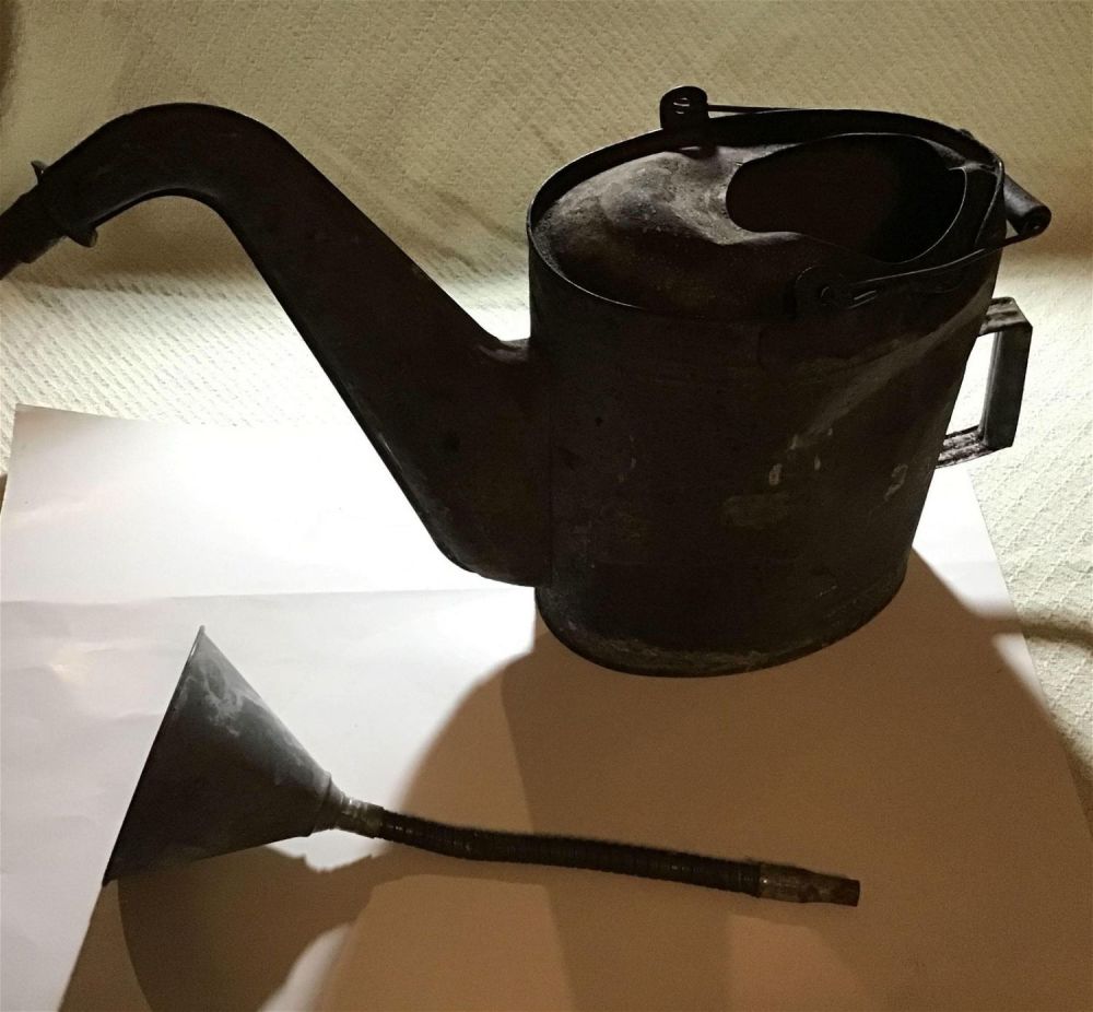 Lot 240: Vintage Watering Can - 3 gallon w/ Funnel Both galvanized