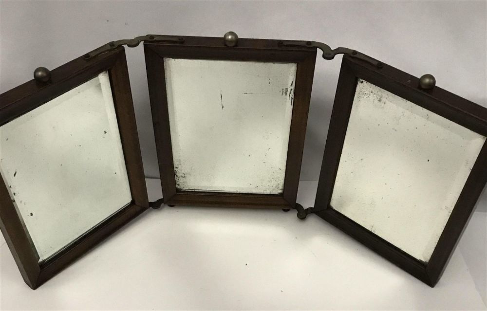 Lot 273: Victorian Tri Fold Traveling Mirror measures 8" x 6" each panel
