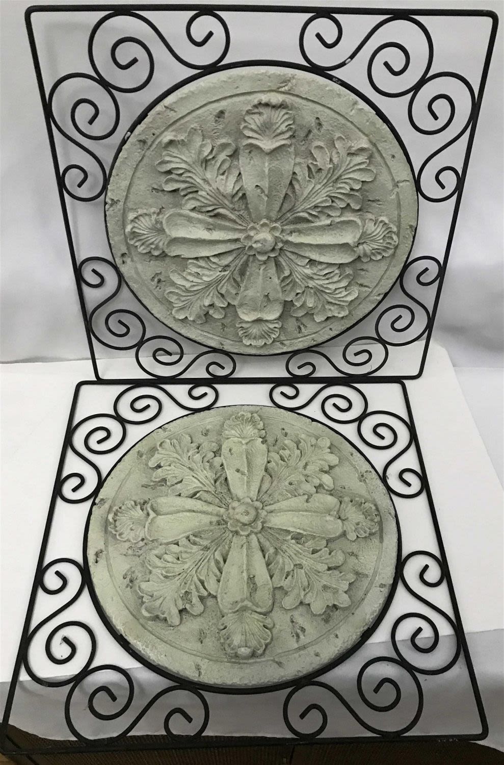 Lot 274: Heavy Hanging Wall Art Metal Plaster (2) 2 panels, each measures 15" square