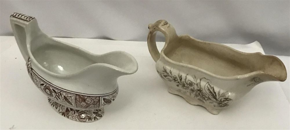 Lot 276: Gravy Boats (2) One marked T. FURNIVA L & Son, the other no marking beautiful, measure 5" high by 8"