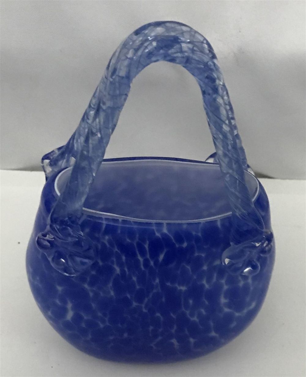 Lot 284: Glass Handblown Multi-Layer Purse Display Very sharp, measures 5 1/2" x 9" Great blue color
