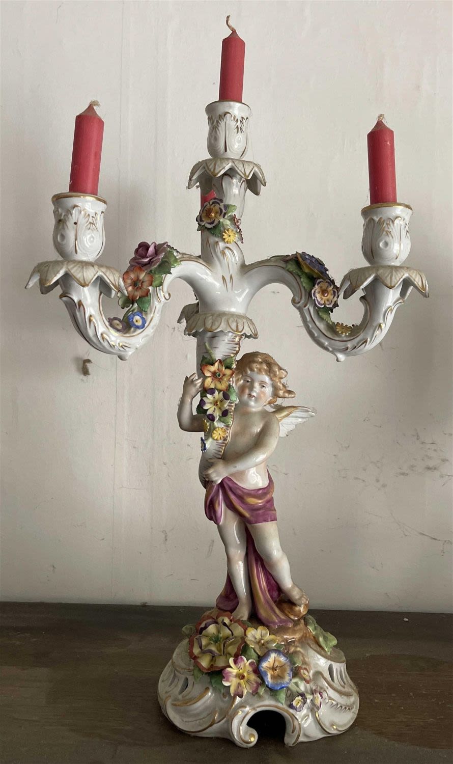 Lot 199: Vintage Capodimonte Candelabra Held by Cherub