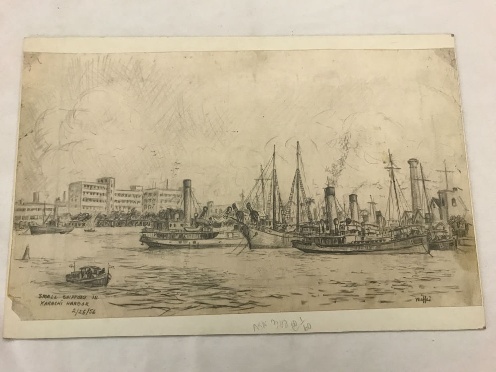 Lot 170: Maffei Signed Drawing Karachi Harbor