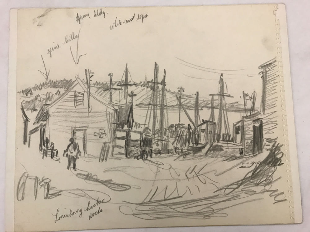 Lot 171: Maffei Drawing Louisburg Harbor Docks