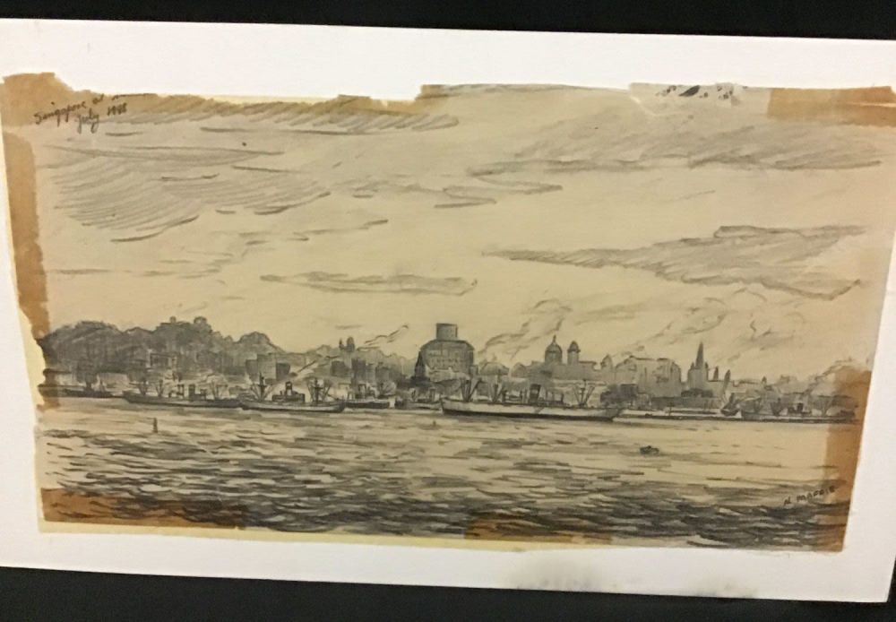 Lot 190: MAFFEI Drawing of Singapore Harbor, 1948
