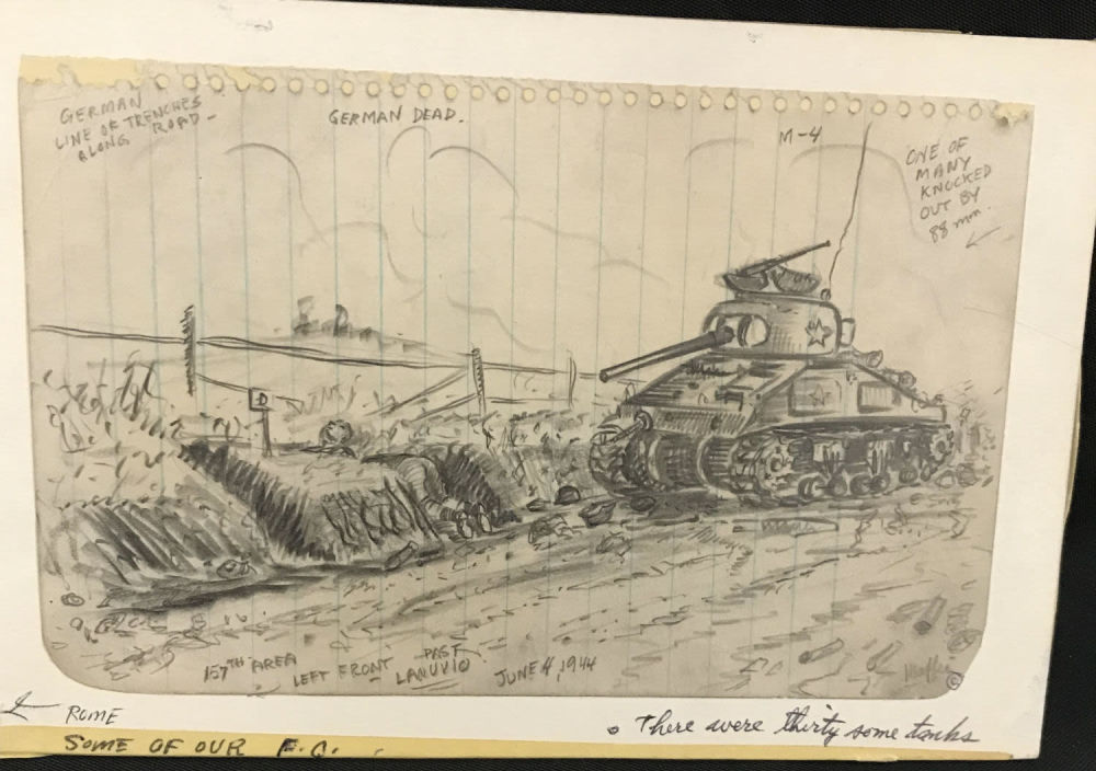 Lot 232: MAFFEI Drawing June 4, 1944 American Tanks
