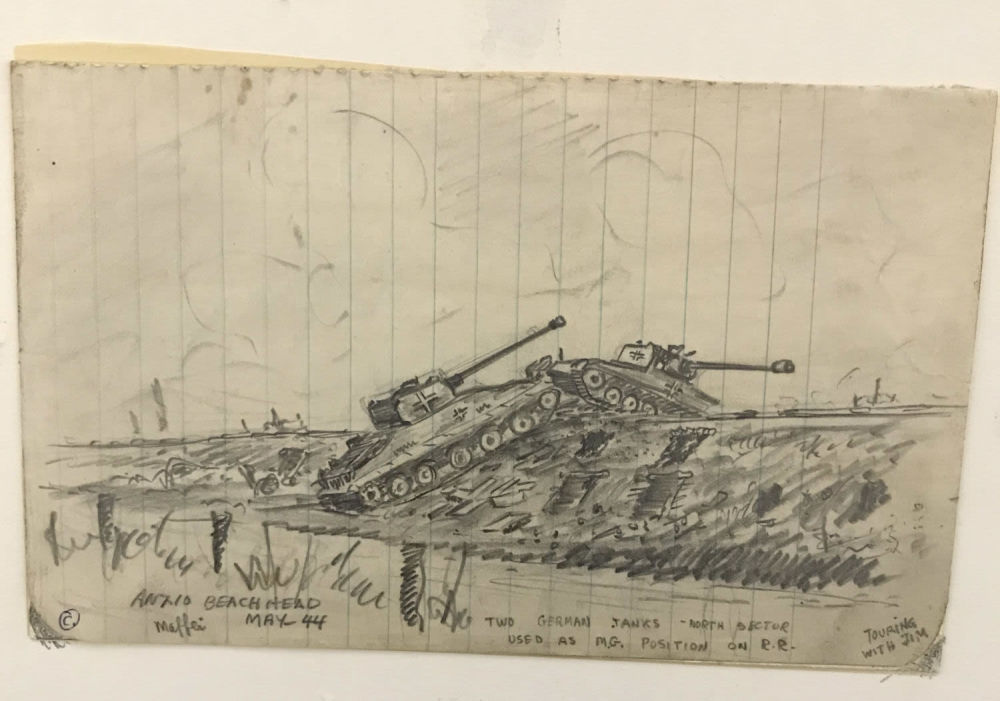 Lot 235: MAFFEI Drawing May 26, 1944  Ruined German Tanks