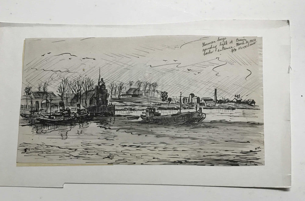 Lot 259: German Barge Rounding Light at Bremen Harbor