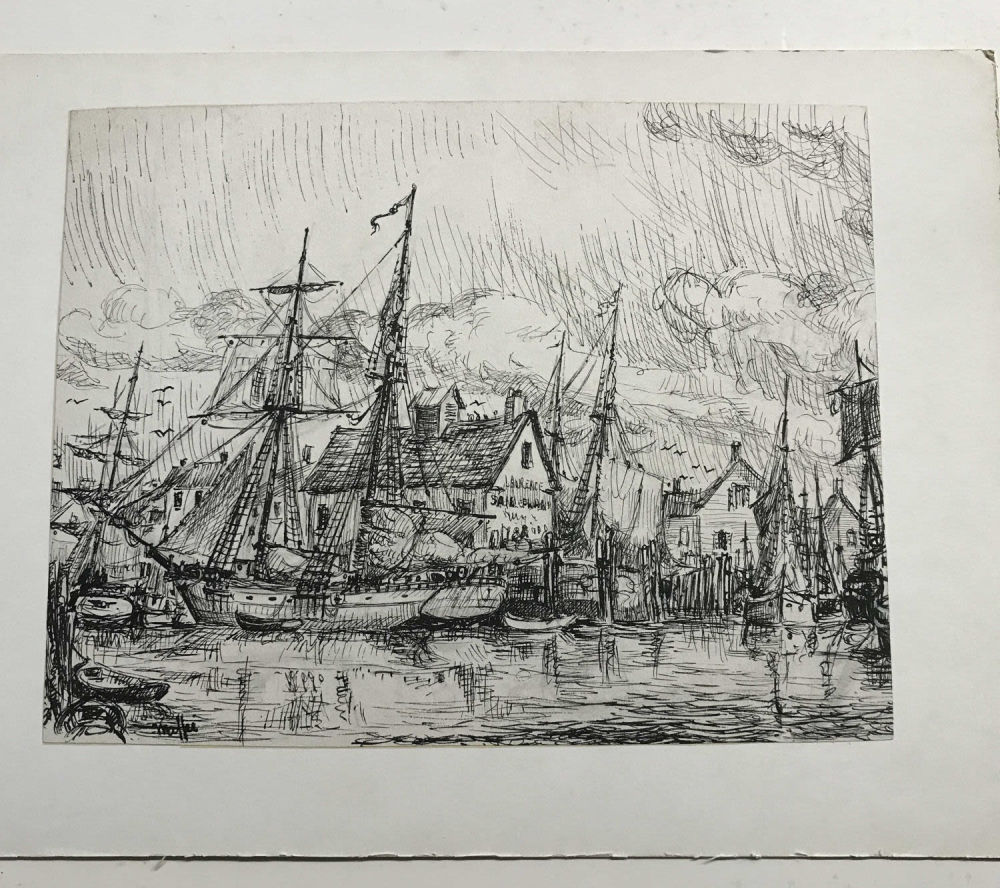 Lot 266: Maffei : Schooners at Dock in Harbor