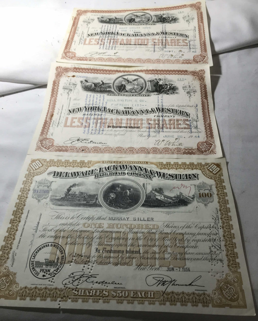 Lot 215: Railroad Stock Certificates (3)