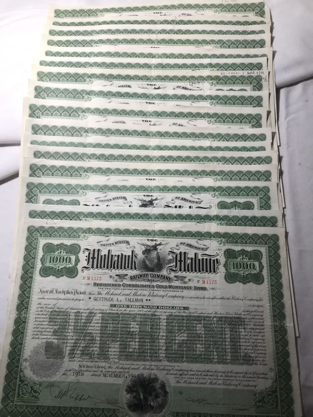 Lot 216: Railroad Stock Certificates (18)