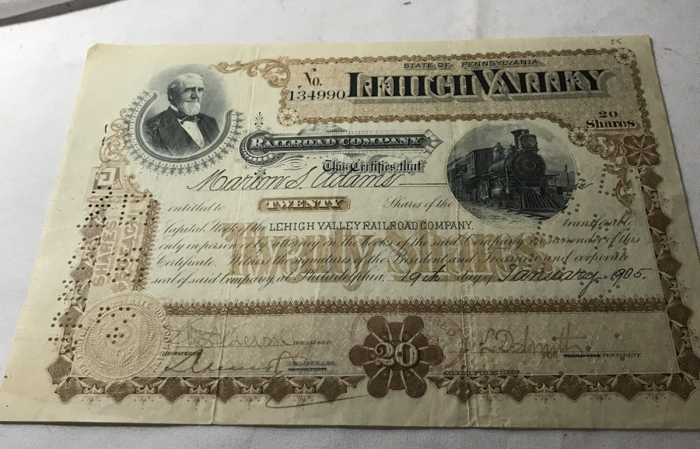 Lot 217: Lehigh Valley Stock Certificate