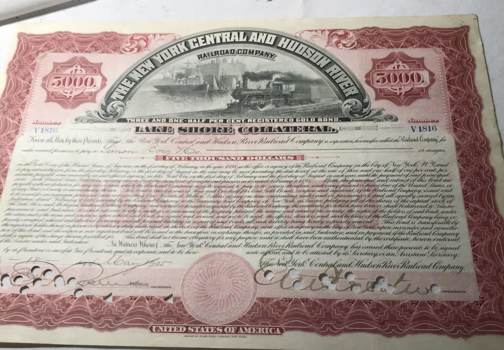 Lot 222: Stock Certificate - New York Central Hudson River