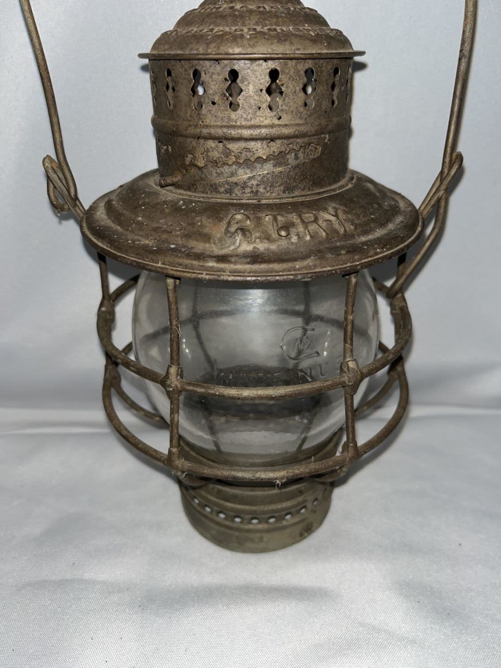 Lot 225: GT Railway Lantern w/ Cut Glass Shade