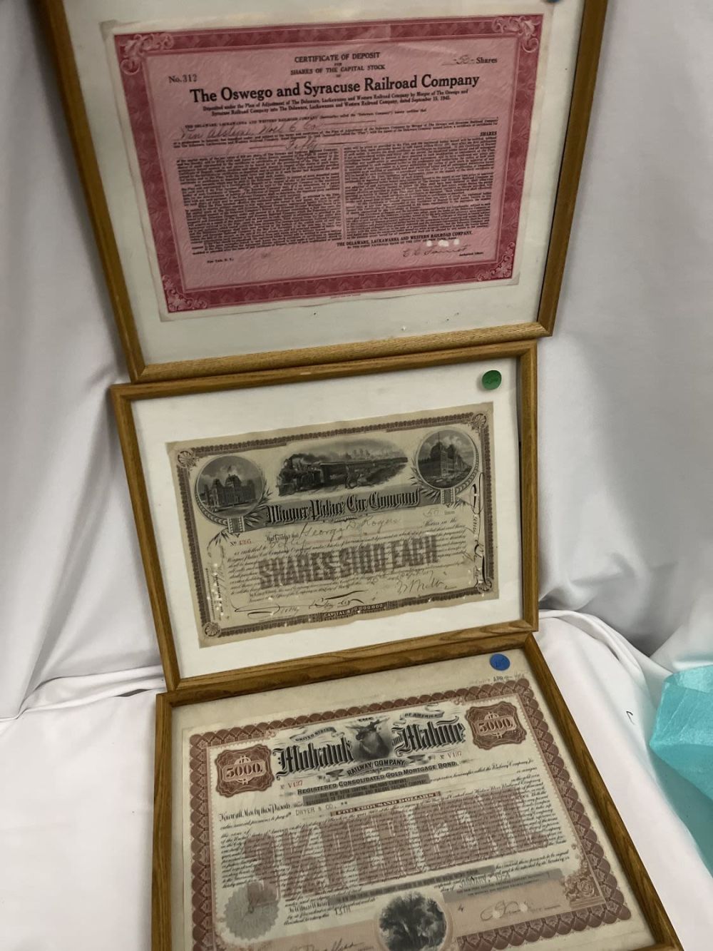 Lot 238: Framed Railroad Shares (3)