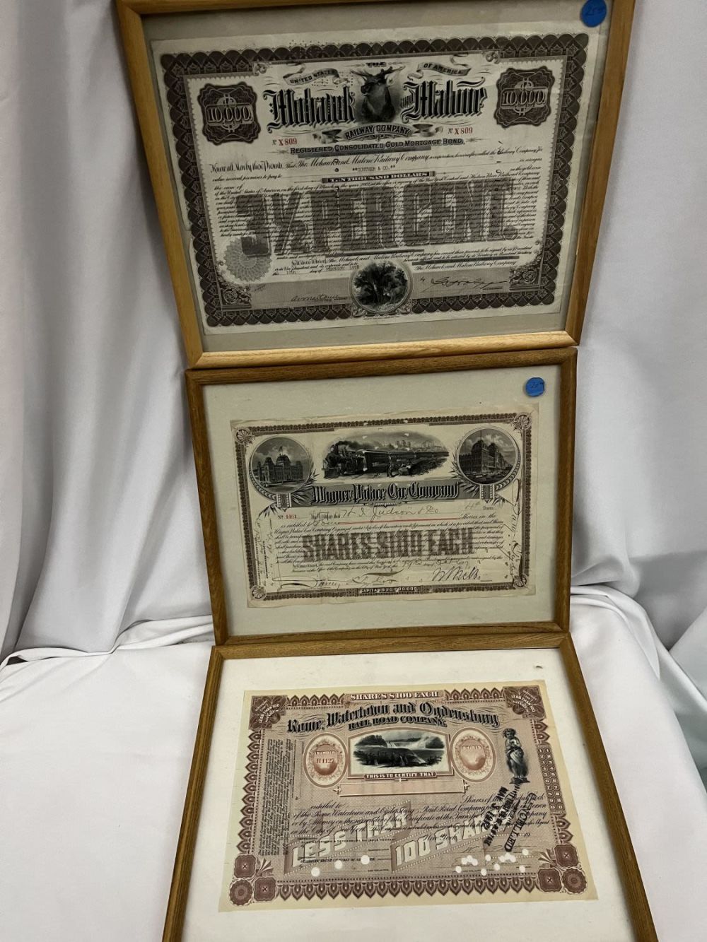 Lot 244: Framed Railroad Stocks (3)