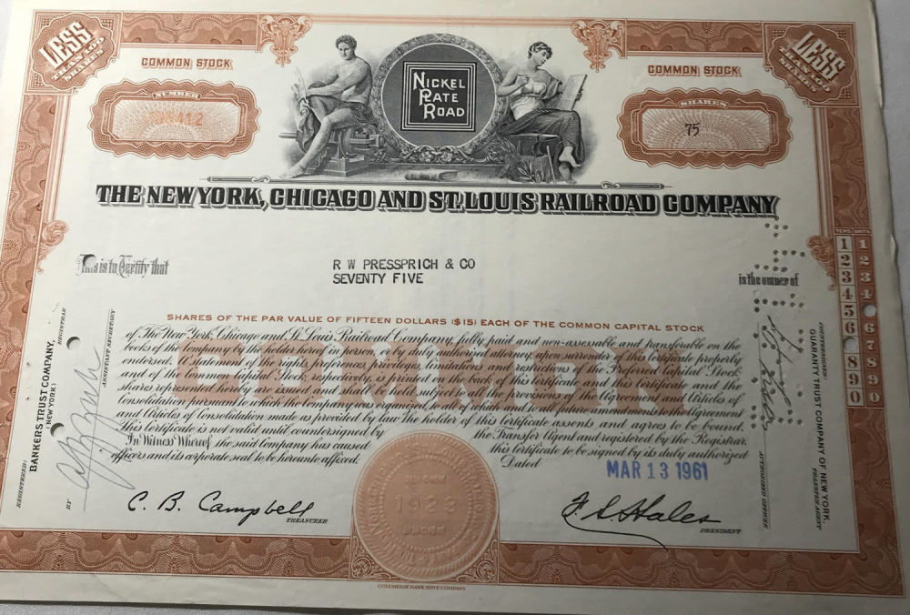 Lot 248: New York & Chicago Stock Certificate