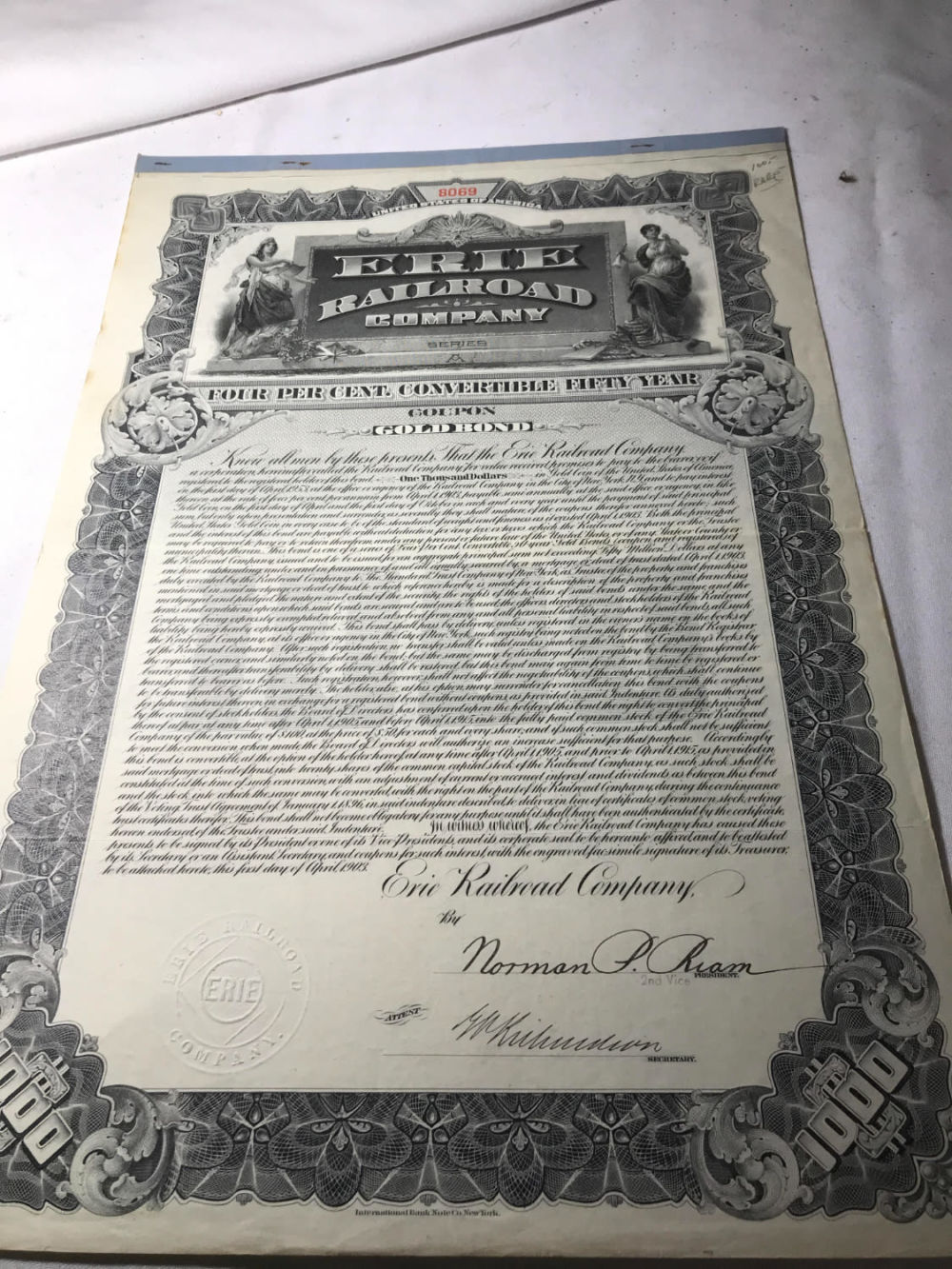 Lot 258: Erie Railroad Convertible 50 year gold bond