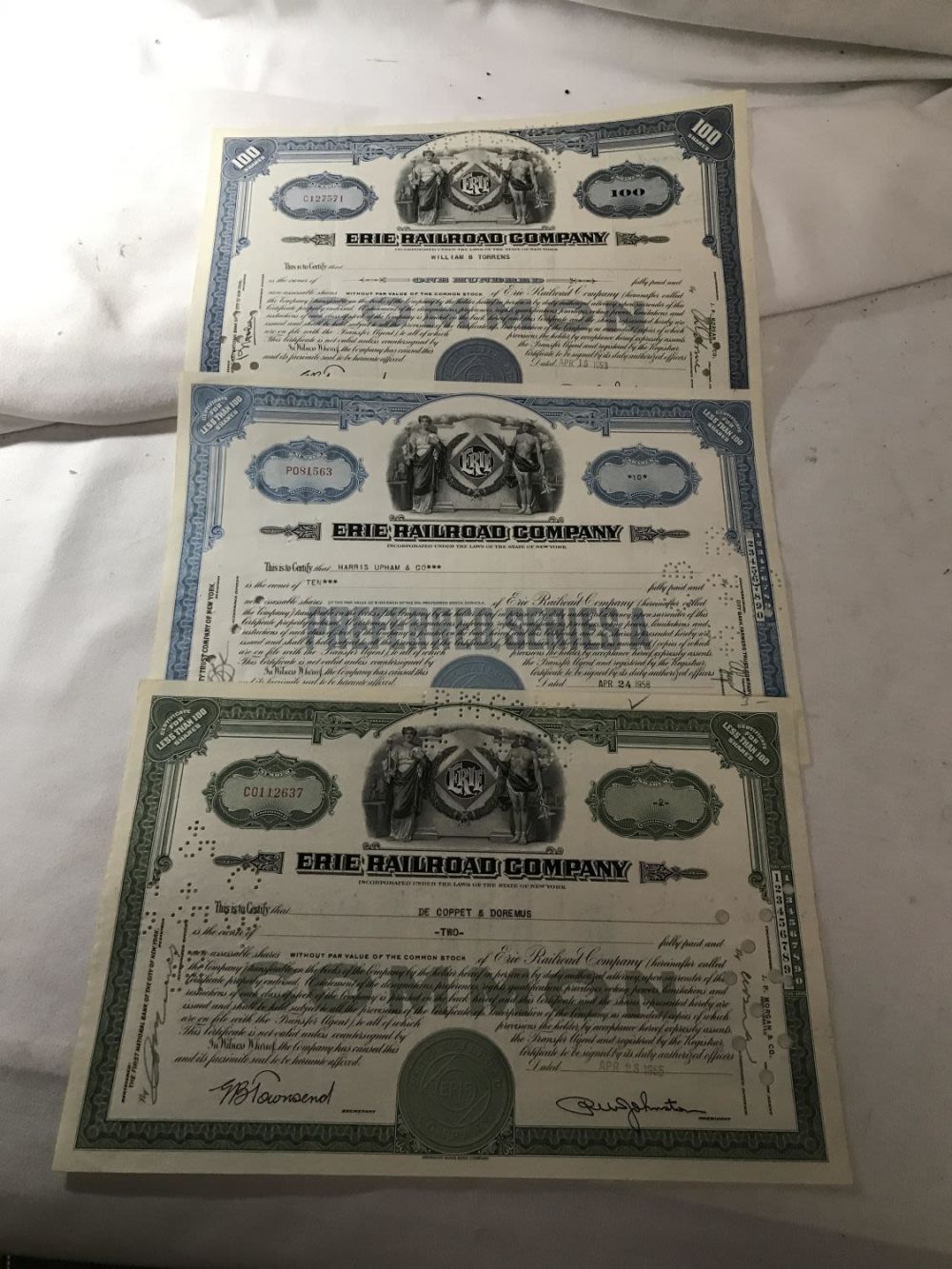 Lot 260: Erie Railroad Co. Stock certificates (3)