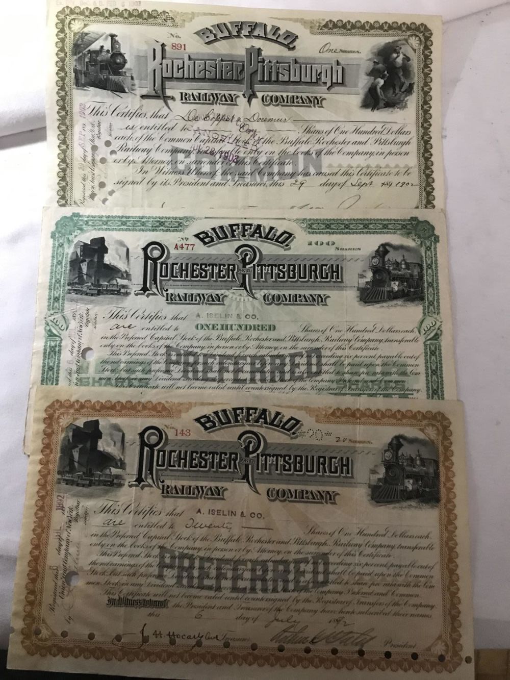 Lot 263: Rochester & Pittsburgh Railway Co Stocks (3)