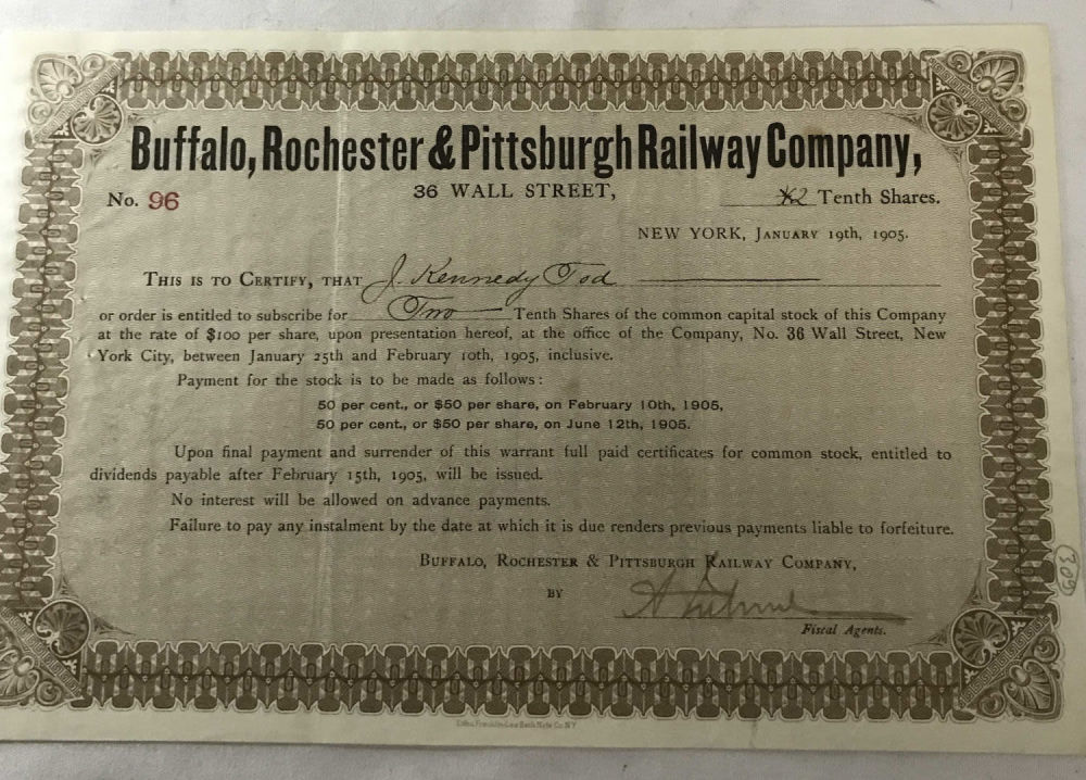 Lot 264: Buffalo, Rochester & Pittsburgh Railway Co. Stock