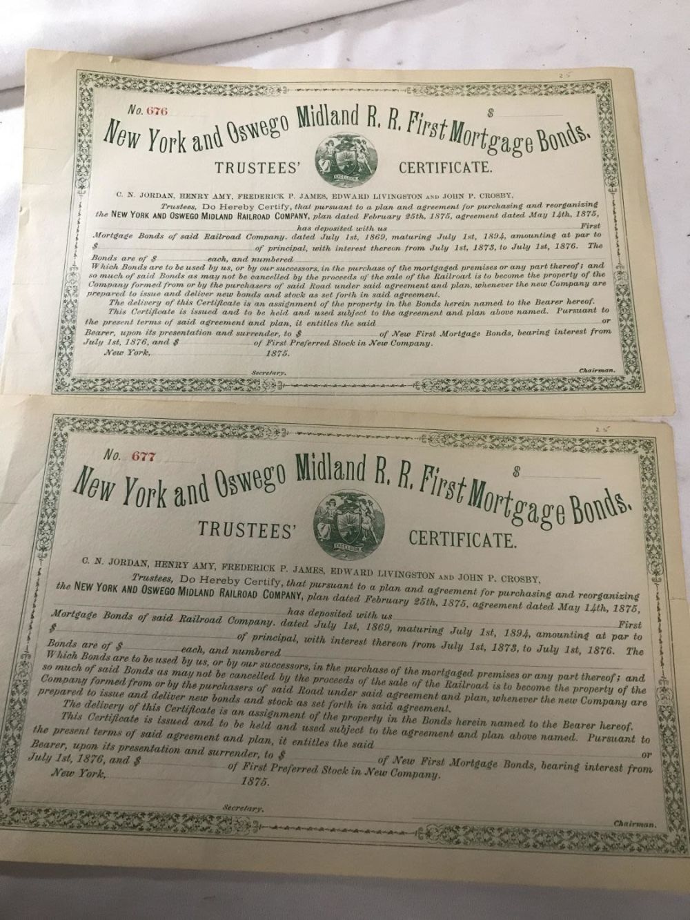 Lot 265: 1st Mortgage Bonds - New York & Oswego (2)