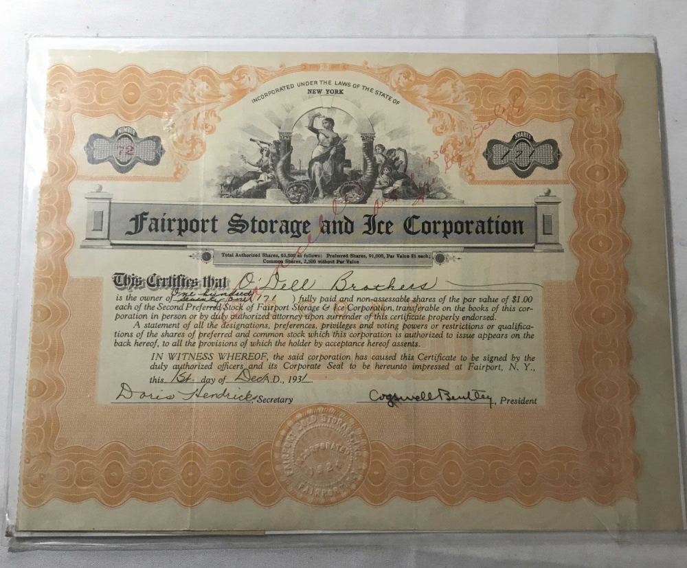 Lot 271: Fairport Storage & Ice Corp. Stock