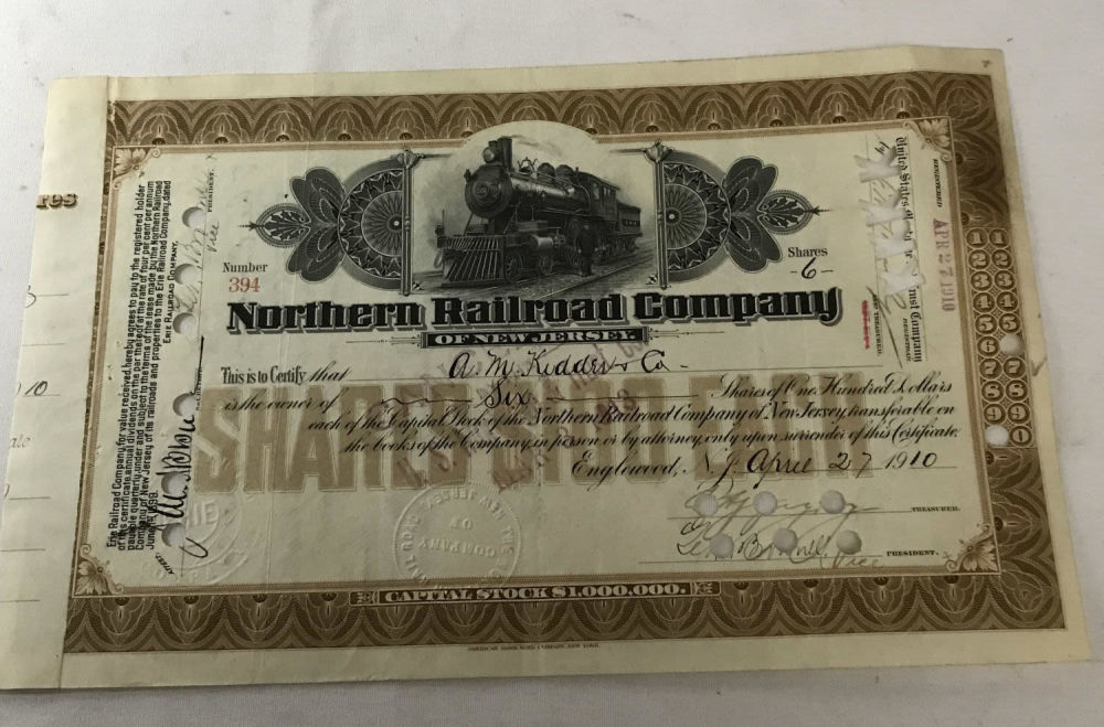 Lot 306: Northern Railroad Co. Stock certificate