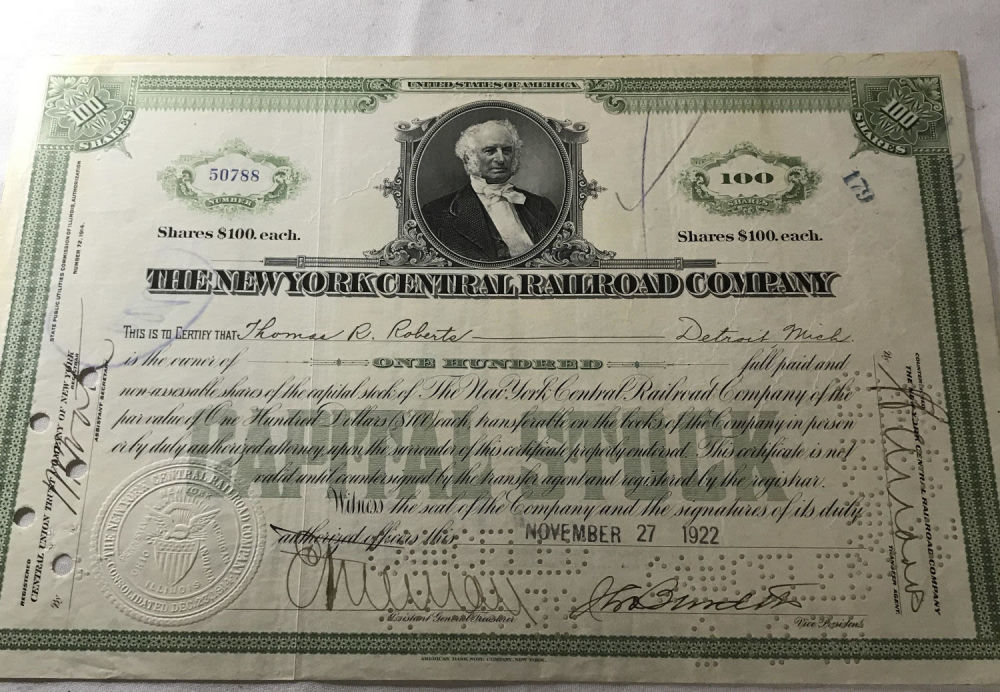Lot 309: New York Central Railroad Co. Stock