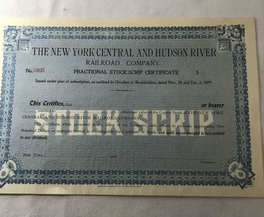 Lot 311: New York Central & Hudson River RR Stock