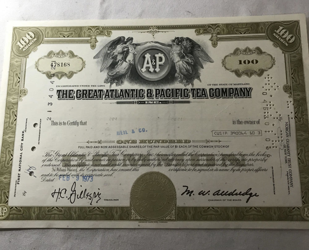 Lot 312: The Great Atlantic & Pacific Tea Company Stock