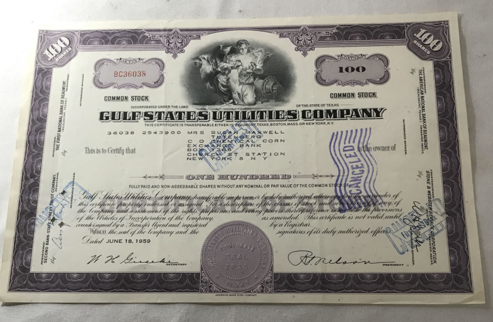 Lot 314: Gulf States Utility Company Stock