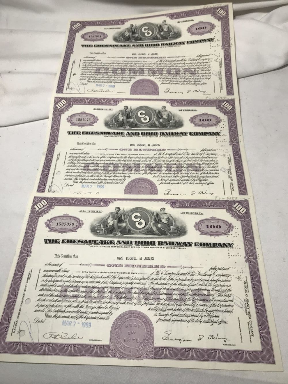 Lot 318: Chesapeake & Ohio Railway Co. Stocks (3)