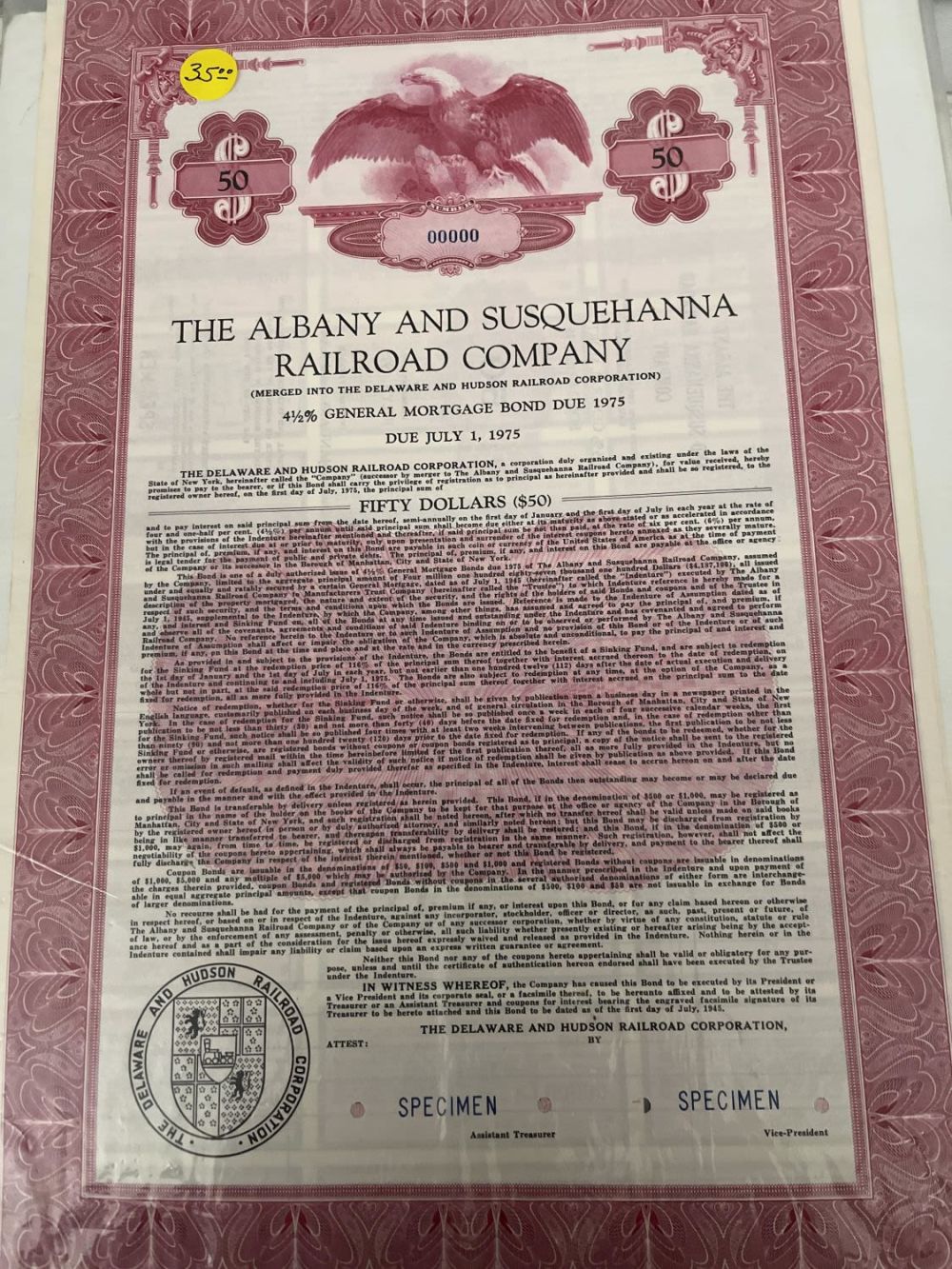 Lot 322: Albany & Susquehanna Railroad Co stock