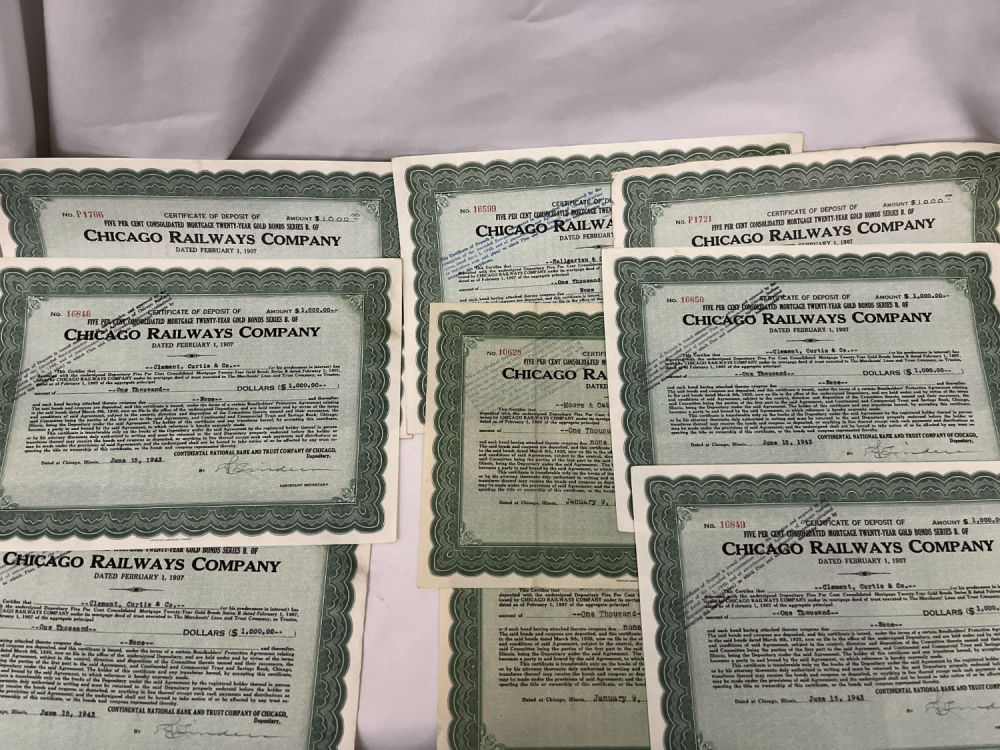Lot 326: Chicago Railways Co Mortgage Bonds (9)