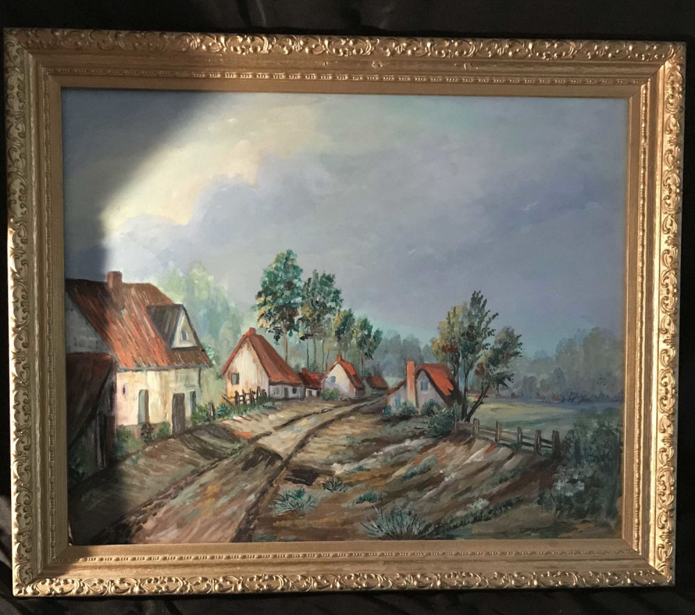 Lot 165: Oil on board of Small Village Road