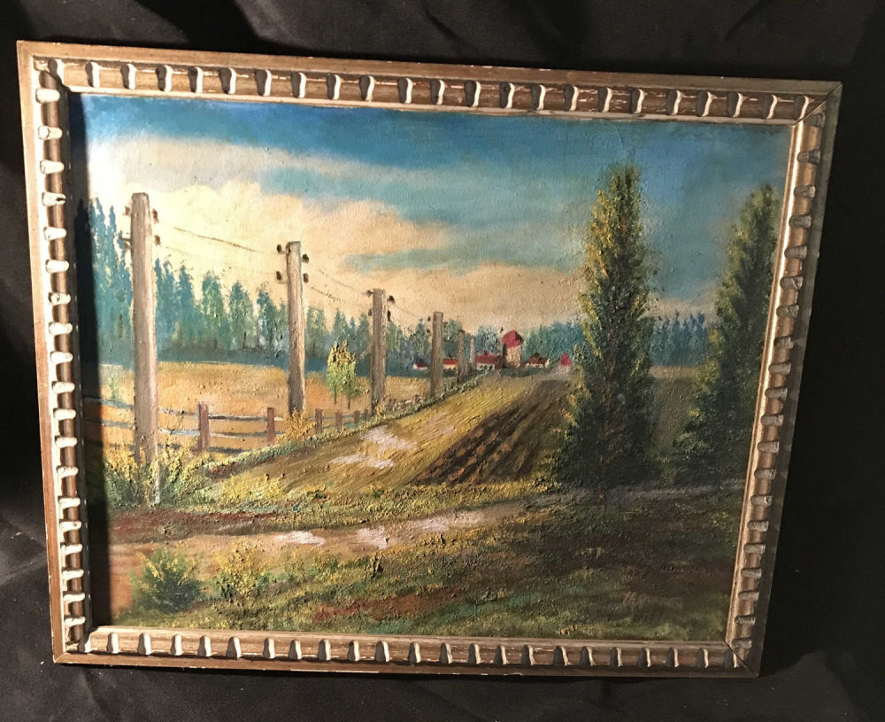 Lot 167: Oil on canvas pharmacy in with Road and telephone