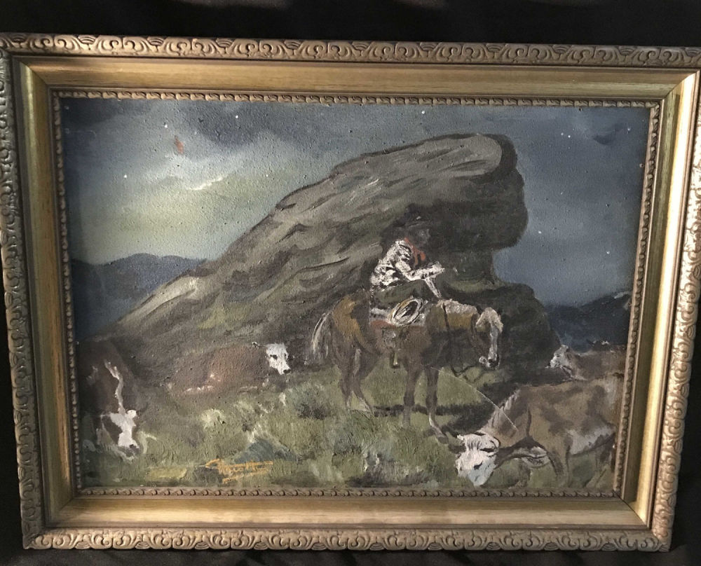 Lot 184: Cowboy Art on Canvas, Watching the Herd at Night