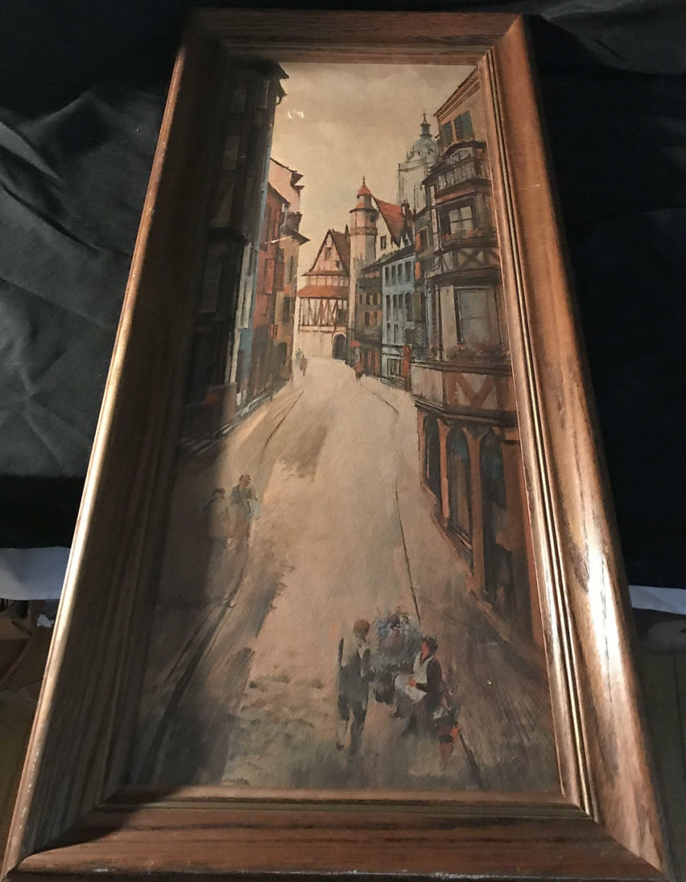Lot 187: Oil on board of woman selling flowers in Street
