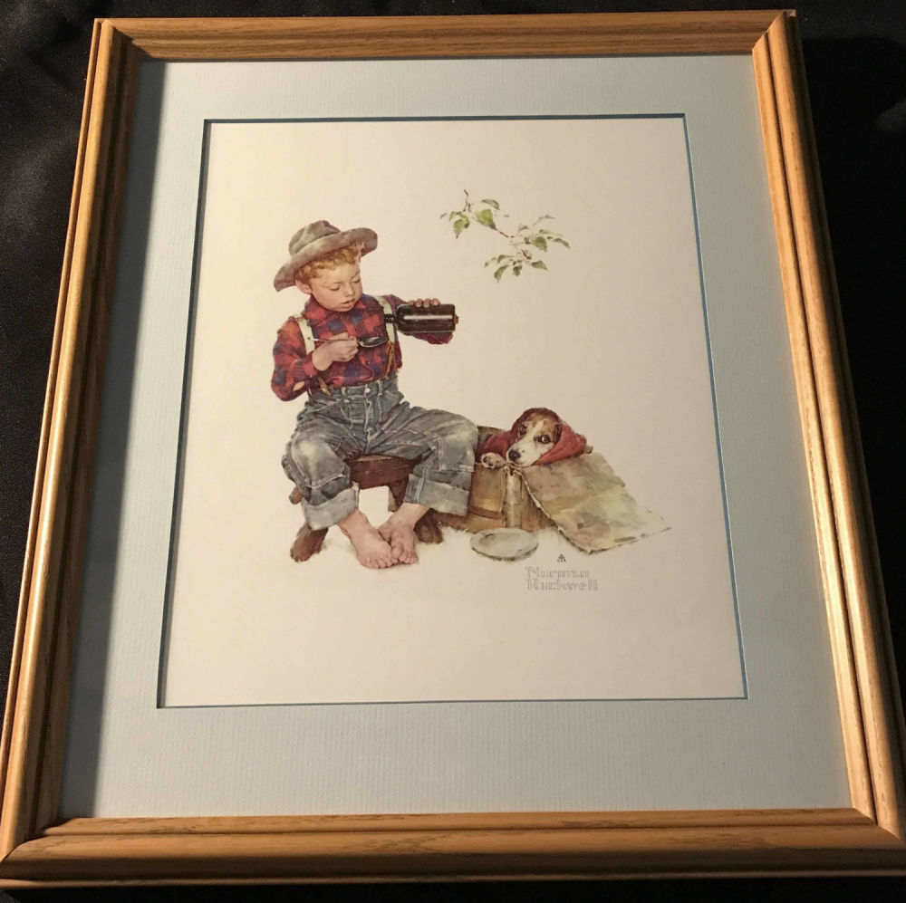 Lot 194: Norman Rockwell Boy & Sick Dog Wood Frame