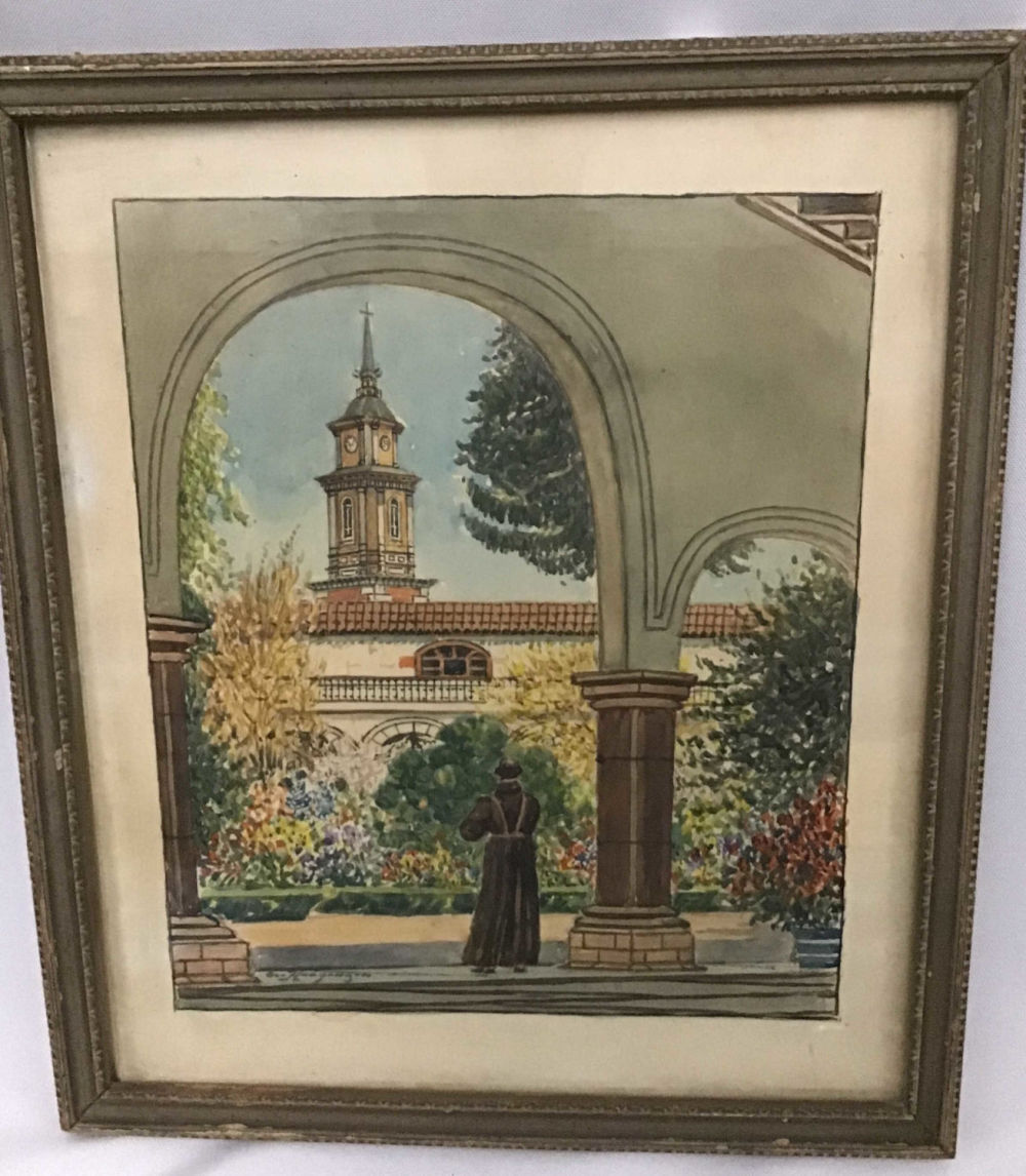 Lot 210: Signed Watercolor Franciscan Monk